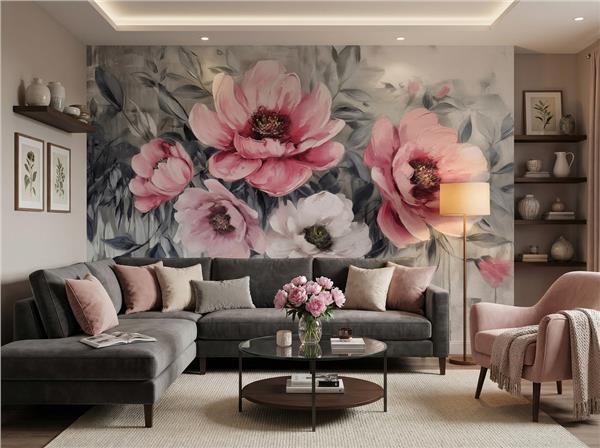 Büyük Çiçek Desen Tasarım Duvar Kağıdı